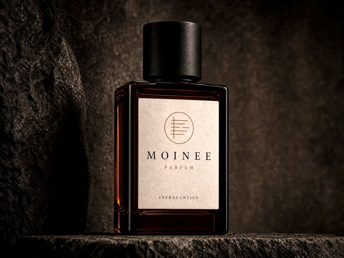 Moinee — amber glass bottle on dark stone
